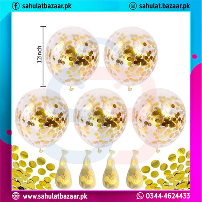 Gold Confetti Transparent Balloons Pack of 5 – Clear Latex Balloons with Gold Confetti & Ribbon for Party Decoration
