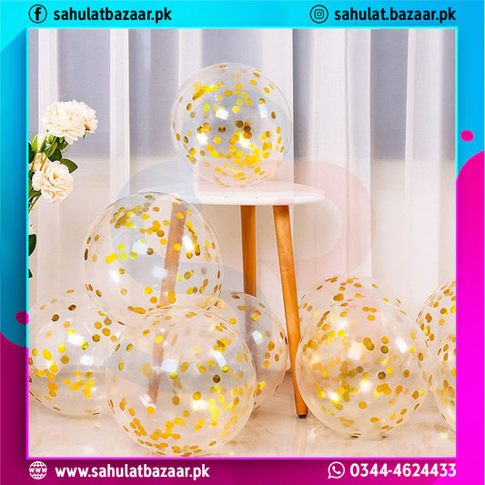 Gold Confetti Transparent Balloons Pack of 5 – Clear Latex Balloons with Gold Confetti & Ribbon for Party Decoration
