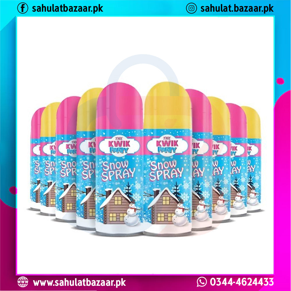 Multiple containers of Kwik Snow Spray with colorful labels on a white background.