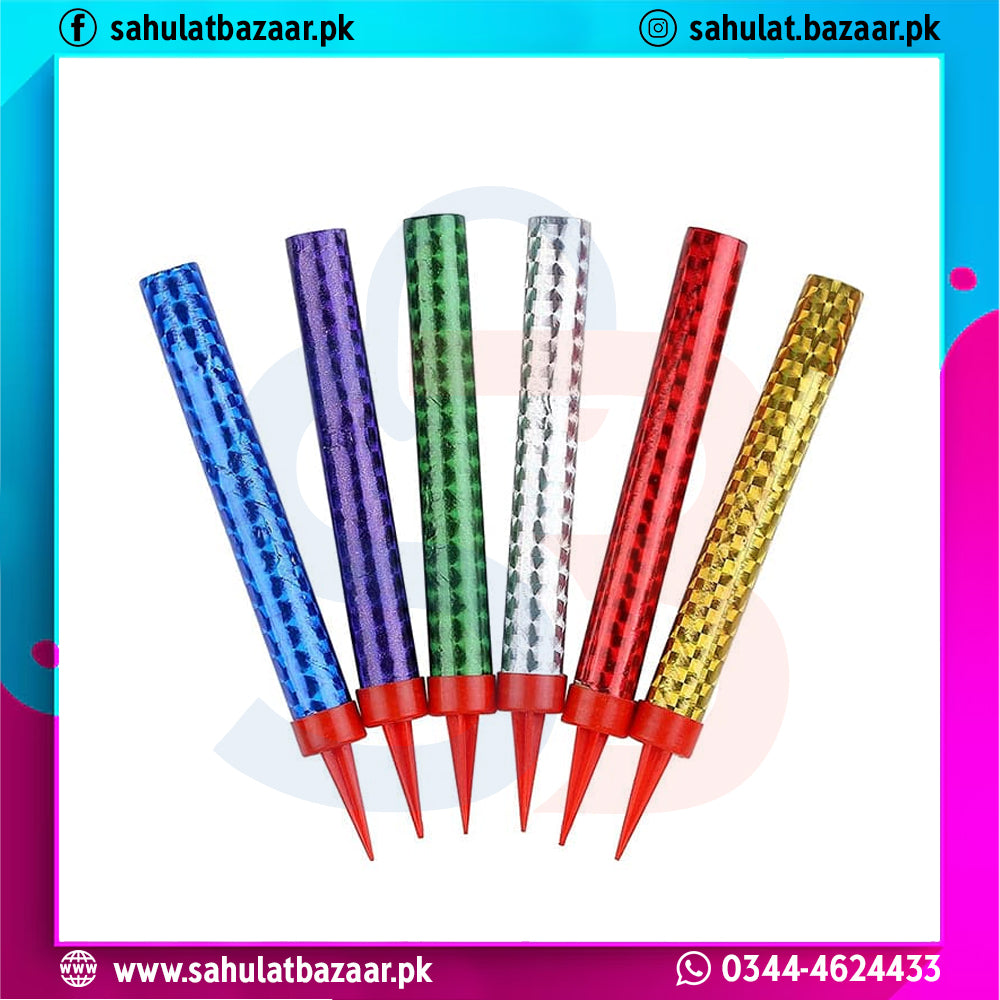 Colorful sparklers with red tips on a white background, branded 'sahulatbazaar.pk'.