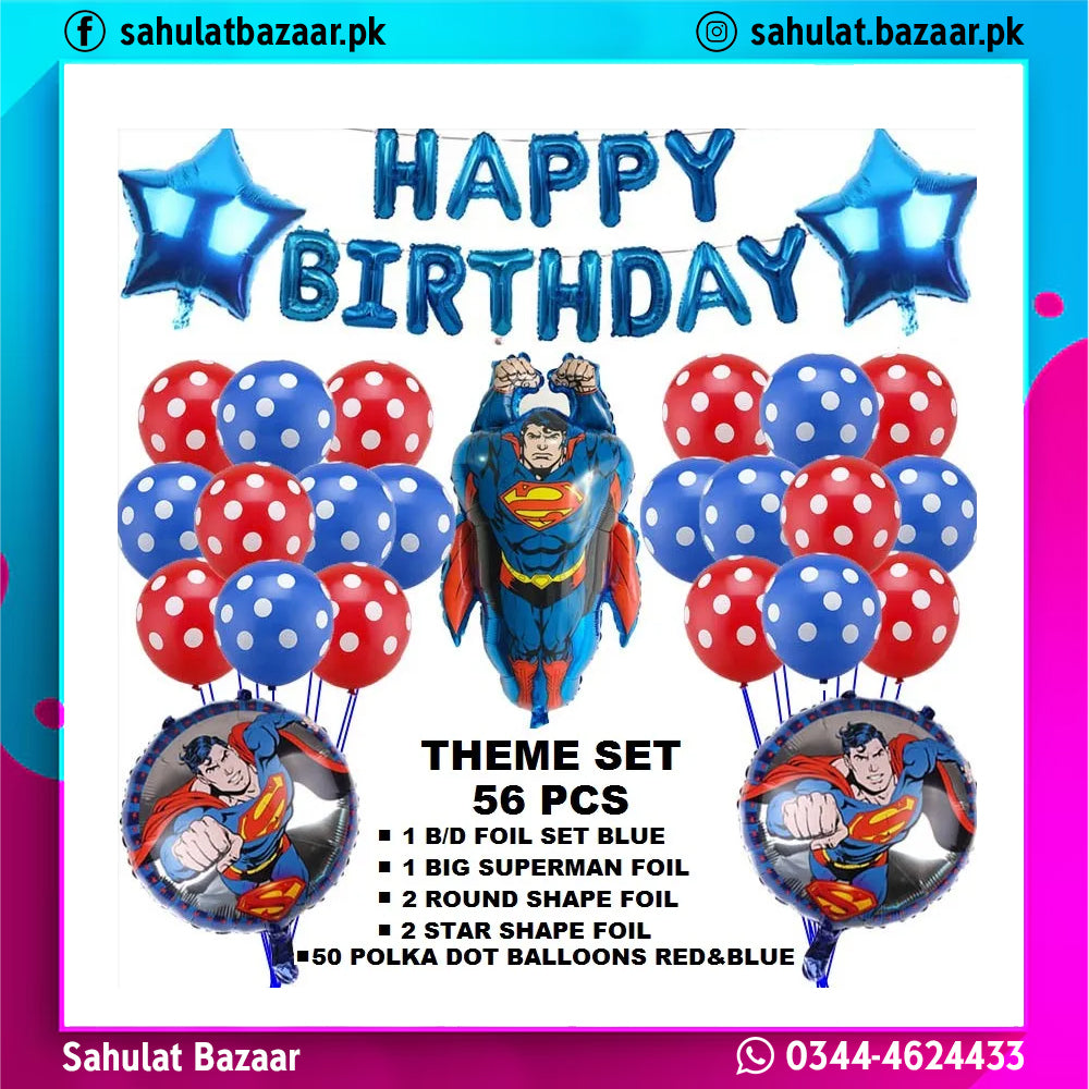 Superman Birthday Theme Decoration Kit – 56 Pieces