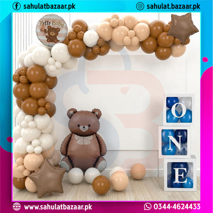 Luxury Hello Baby Teddy Bear Balloon Decoration Kit – 149 Pcs Baby Shower & Welcome Baby Theme with Transparent ONE Boxes