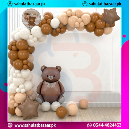 Luxury Hello Baby Teddy Bear Balloon Decoration Kit – 149 Pcs Baby Shower & Welcome Baby Theme with Transparent ONE Boxes