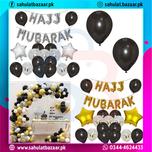 Hajj Mubarak Decoration Balloons Set – 30 Pcs Gold & Silver Foil Latex Theme Kit for Islamic Celebration