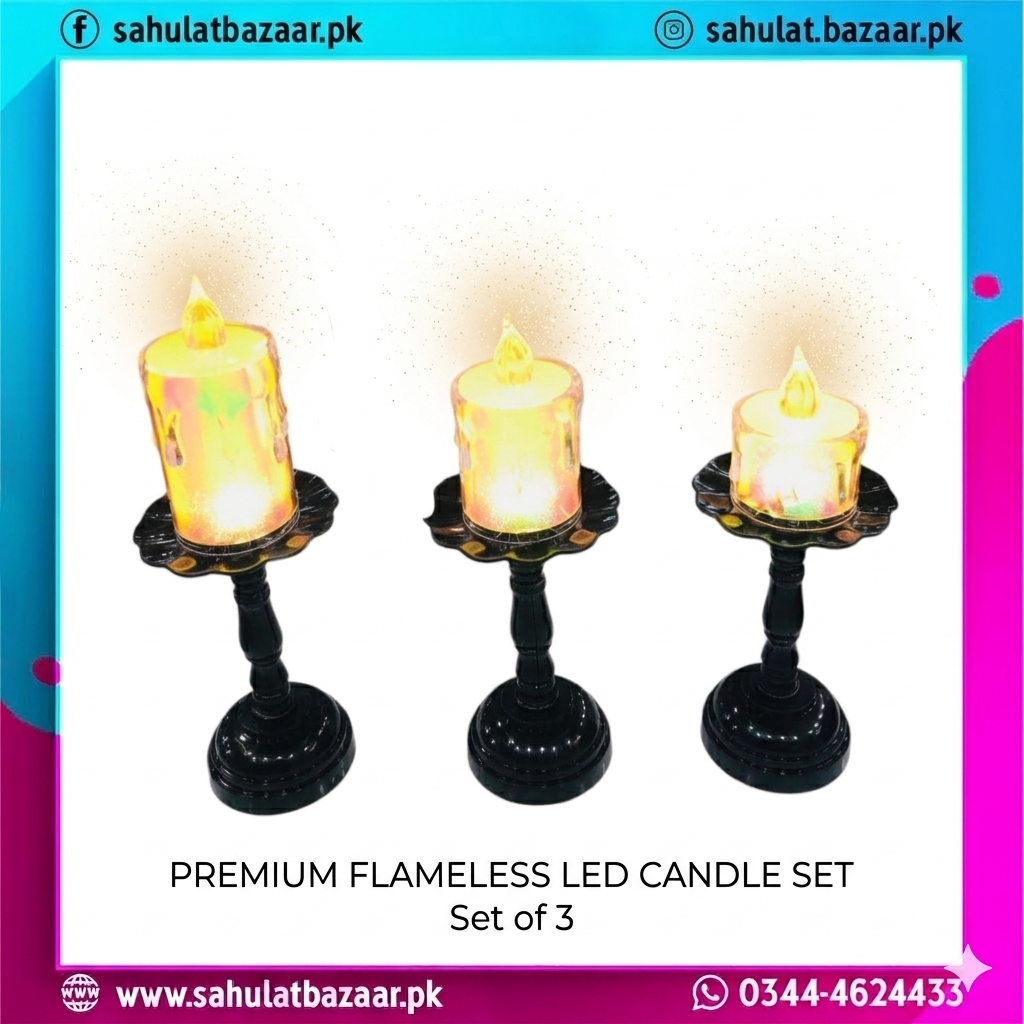 Premium Flameless LED Candle Set of 3 with Black Candle Holders | Battery Operated Decorative LED Candles for Home, Events & Party Decoration